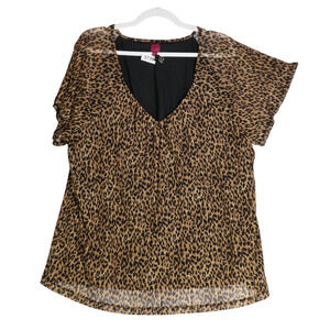 212 Collection Brown Top Womens 3X Mesh Overlay Cheetah Wild Animal Print